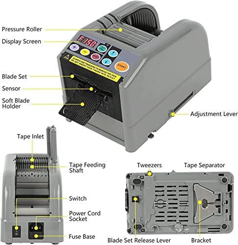 Máquina de corte de fita automática de fita elétrica Cradzza, dispensador de fita automática, 6 comprimento predefinido, comprimento de corte de 5-999mm, largura de fita de 6-60 mm, modos automático e manual, embalagem de pacote de armazém de escritórios