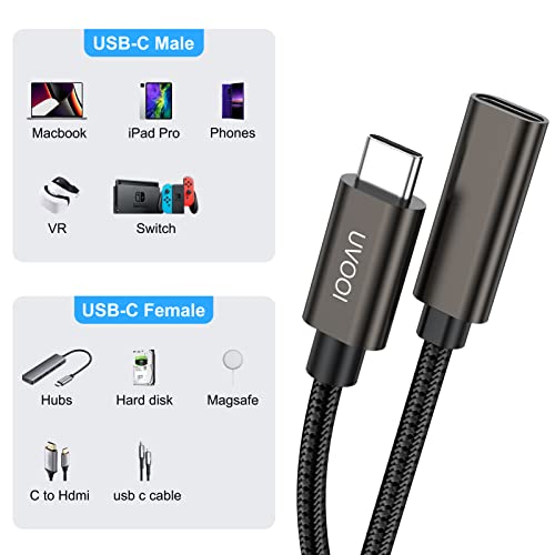 Cabo de extensão USB C 10 pés, USB C Extrender Macho para fêmea USB 3.1 Gen2 Tipo C Carregamento rápido e sincronização para Samsung