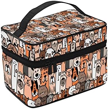 Vhuiojo Cats and Dogs Cartoon Doodle Bolsa de Maquiagem Cosmética Viagem Bolsa de Vasoneiado Grande Caso de Acessórios portáteis