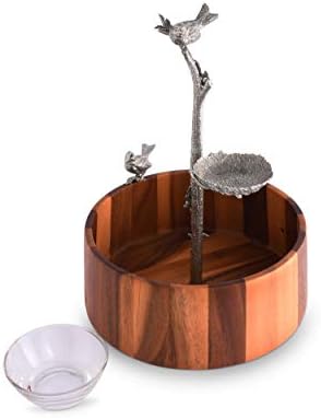 Vagabond House Puts Song Birds Nesting Chip e Dip Wood Bowl com tigela de vidro removível de 12 polegadas de diâmetro