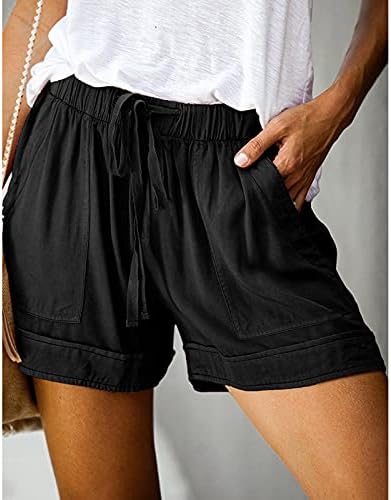 Shorts de algodão para mulheres calças shorts emenda feminina solta bolso de empolgante cintura calças elásticas elásticas