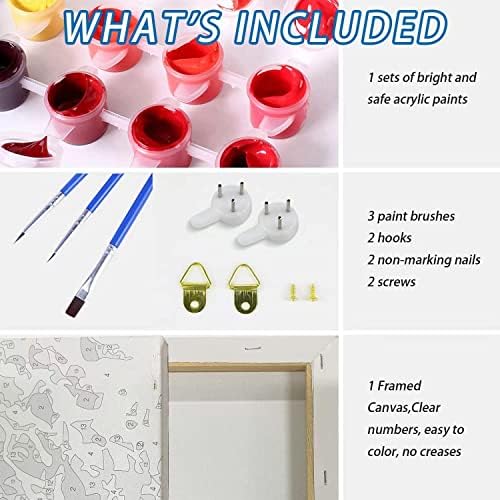 Hiolife Paint by number kits para adultos, crianças, iniciantes, com pincéis e pigmento acrílico, tartaruga de 16x12 polegadas - com enquadrado