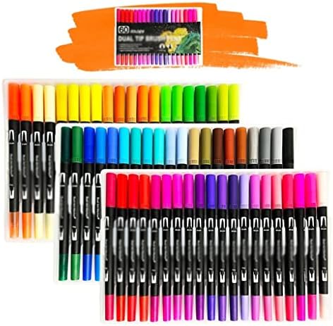 Liruxun 60/72 Cores de canetas de aquarela Conjunto de caneta de arte de ponta dupla para desenho de pintura de caligrafia Arte para colorir