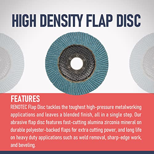 Renotec Zirconia Flap discs, 8pcs, 4,5 polegadas, alta densidade, moagem de metal, remoção de caldo, para reter ângulo
