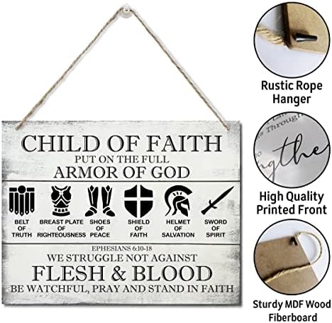 Parede de placa de placa de madeira estampada pendurada, coloque a armadura completa de Deus citação das escrituras Filho