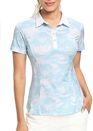 Camisas de pólo hiverlay para mulheres colarinhas de golfe camuflado tampos slim fit upf 50+ fit seco de umidade wicking tênis damas