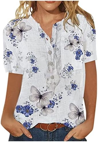 Camisetas de manga curta de adpan para mulheres camisetas casuais de manga curta v button tampa de pescoço camisetas