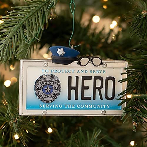 Decorações de árvores de ornamentos de Natal da polícia, coleção de férias de herói - placa de herói para policiais,