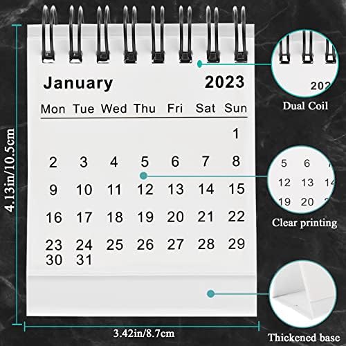 2023 Calendário de Flip Standing Small Calendário De janeiro de 2023 a dezembro de 2023 4 x 3 Mini Monthly Desktop Calendário + 6 marcadores
