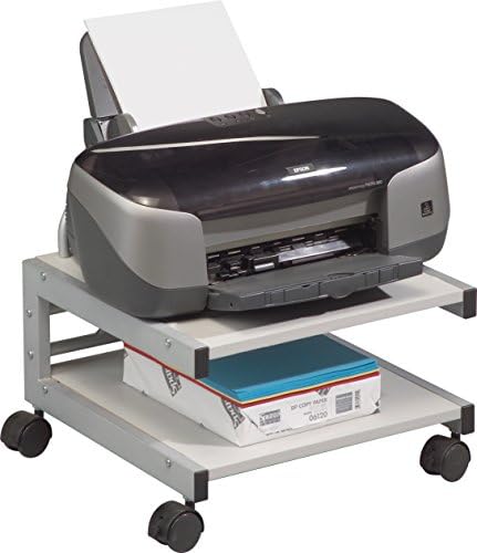 Balt Low Laser Printer Stand, 27501, 14'H x 17''W x 17''D, estrutura de aço prateado escovado, prateleiras de laminado cinza