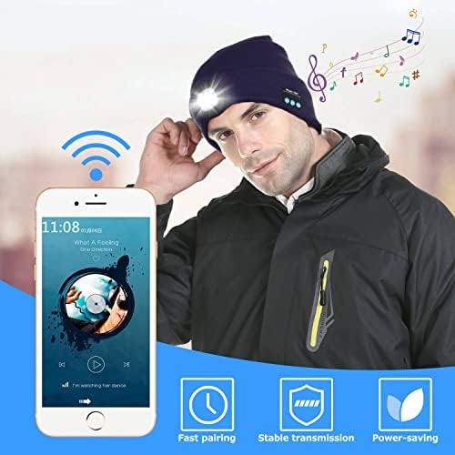 Tutuko Unissex Bluetooth Feanie Hat com microfone de alto-falante leve e embutido, boné de farol com fones de ouvido,