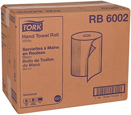 Rolo de toalha de mão de papel Tork H21 White H21, Universal, Fibra reciclada, 12 rolos x 600 pés, RB6002