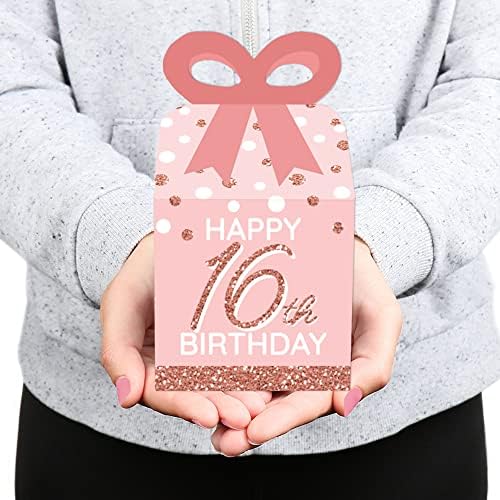 Big Dot of Happiness 16th Pink Rose Gold Birthday - Square Favor Gift Boxes - Feliz Aniversário Party Boxes - Conjunto de 12