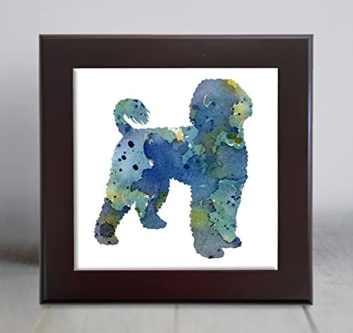 Azul português cão de água abstrata aquarela arte decorativa telha