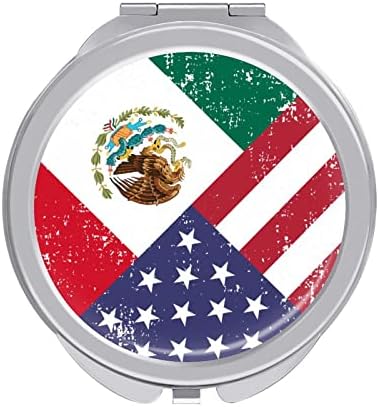 Vintage Us México Flag de espelho compacto de maquiagem de maquiagem de metal espelho de bolso portátil dobrável duplo-lado