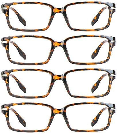 4 pares de óculos de leitura, óculos de bloqueio de luz azul, óculos de leitura de computador mulheres e homens, moldura de óculos retângulo de moda
