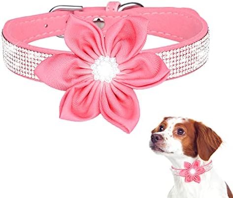 TDTOK Bling Dog Collars Para cães pequenos, fofo colarinho de cachorro de couro macio ajustável com flores de diamante de diamante