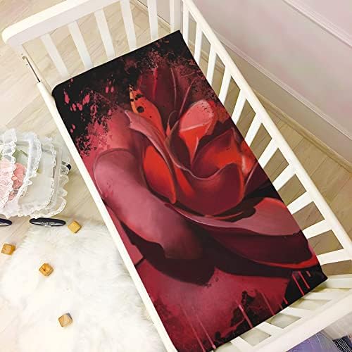 Alaza Red Rose Close Up Art Painting Folhas de berço Folha de berços para meninos bebês crianças criança, tamanho padrão 52 x 28 polegadas