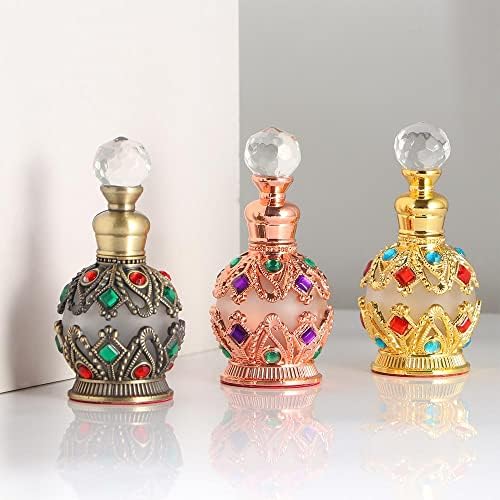 Garrafas de perfume de liga de vidro vintage garrafas recarregáveis, strass em garrafa de perfume de cristal, decoração de ervas