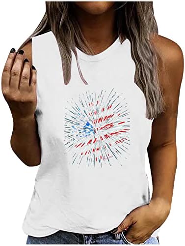 4 de julho Tampo de tanques para camiseta casual feminino Dia da independência da bandeira dos EUA Prind Print Crewneck Sleesess