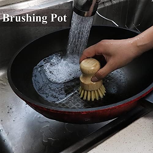 Escova de lavagem de prato de bambu, escova de lavadora de pratos para limpeza de pratos, pia, panela de ferro fundido/panela