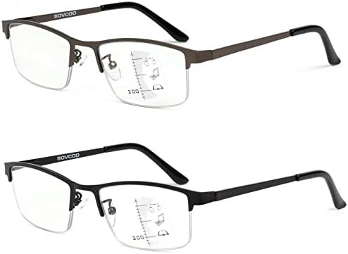 Sovcod 2 pacote 2 Óculos de leitura multifocais progressivos homens Multifocus Blue Light Computer Reader Metal Metal Metal Frame