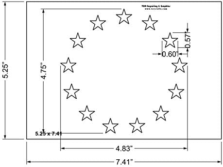 13 estrelas estêncil-5,25 x 7,41 polegadas g-spec.