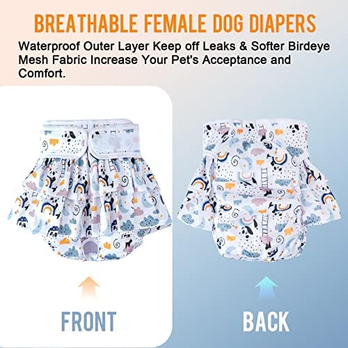 Fraldas de cachorro laváveis ​​fêmeas, 3 pacote de fraldas premium reutilizáveis ​​para cachorrinhos-fraldas de cachorrinho à prova