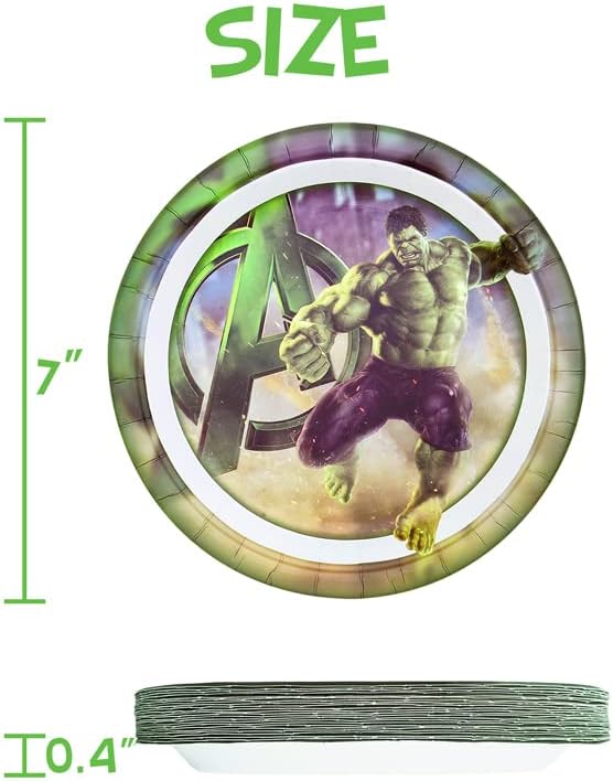 24 convidados Placas de festa Hulk para suprimentos de festa Hulk, placa de aniversário 7 polegadas