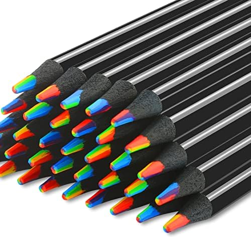 Sanakong 7 cor em 1 lápis de cor de arco-íris, lápis de arco-íris para crianças, lápis de madeira preta de madeira com