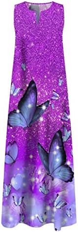 Zieglen Women Summer Maxi Dress Dress Butterfly Print Butterfly Mleeveless Size Size Tank Vestido Longo Casual Cobertão de praia