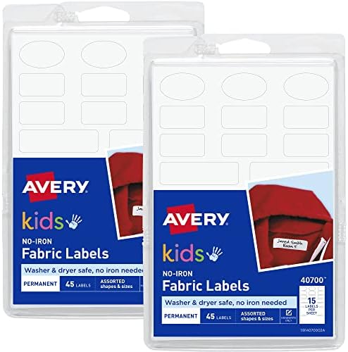 Avery No-Iron Kids Roupas, lavadora e secadora, formas e tamanhos variados, 90 rótulos e 0,75 x 1,75 polegadas rótulos
