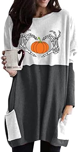 Vestido de camiseta de Halloween feminino com bolso casual bloco de manga longa Túdos de túnica de lã de lã de lã Menas