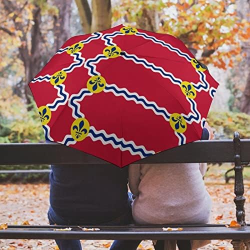 Bandeira de St. Louis Compact Automatic Dobring Umbrella à prova de vento, guarda -chuvas para homens para homens