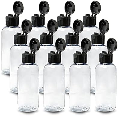 Ljdeals 4 oz de plástico transparente garrafas vazias com tampas de top linear pretas, recipientes cosméticos recarregáveis