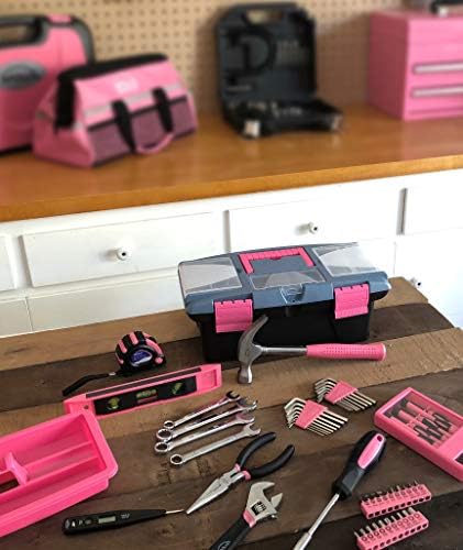 Ferramentas Apollo DT9773P 53 Peça Ferramenta de ferramentas domésticas com chaves de chave, conjunto de fenda de precisão e mais alcançado para ferramentas manuais na caixa de ferramentas úteis fita rosa