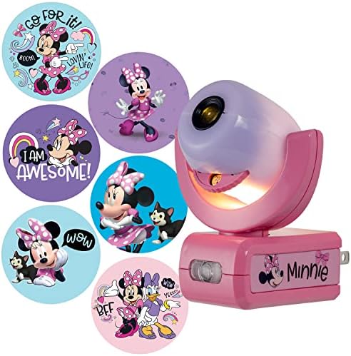 Disney Projectsables, projetor LED de Minnie Mouse, 6 imagens, luz noturna infantil, sensor de luz, plug-in, eficiência