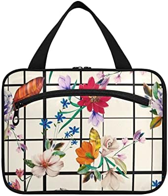 Bolsa de higiene pessoal para homens de flores para homens com gancho e compartimentos resistentes à água Bolsa de maquiagem