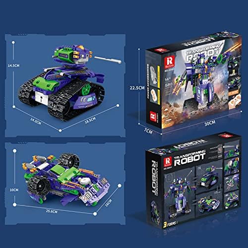 步凌 580 peças 3-em-1 Transform Robot Building Kit, Transforming Robot / Raid Tank / Country Flight Car, Remote Control / App