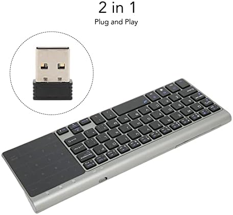 Teclado sem fio Ashata, teclado de toque sem fio de 2.4g com mouse touchpad, receptor USB, controle de mídia fácil, teclado de tamanho