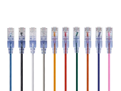 MONOPRICE - 115150 Slimrun Cat6a Ethernet Patch Cabo - RJ45 UTP Pure Pure Bare Fire 10g 30awg 1ft Blue 10 -Pack
