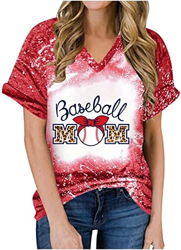 Mãe de beisebol Mulheres mulheres, feminino mamãe letra impressão Tops V pescoço de manga curta T Camisetas