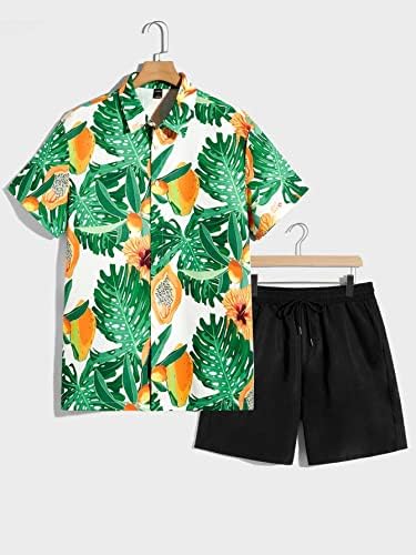 Roupa de duas peças para homens para homens camisa de estampa tropical e shorts de cintura