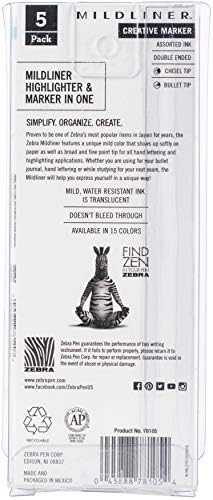 Zebra Pen Mildliner 5 contagem por embalagem fluorescente, multicoloria