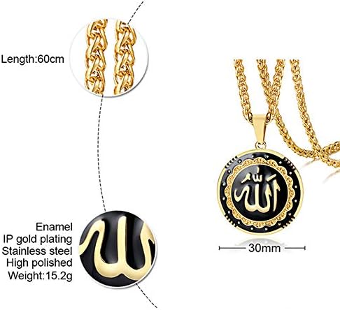 Jude Jewellers Aço inoxidável redondo formato muçulmano Islâmico Religioso Colar Pingente
