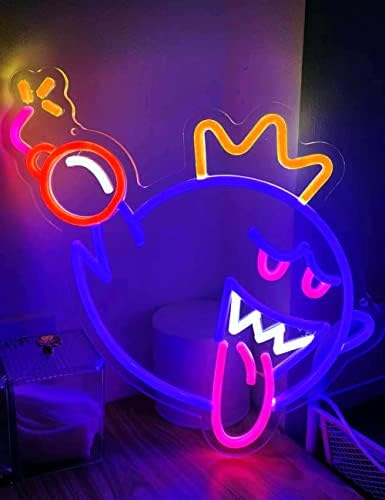 Sinal de neon de King Boo - Mario Neon Light Sign for Kids adolescente quarto de jogador homem caver