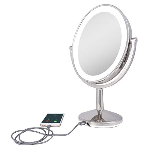 Zadro 9 Oval sem fio LED espelho de maquiagem com ampliação 5x/1x touch pad espelho de maquiagem com luzes USB Porta