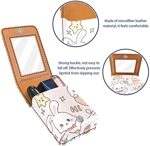Caixa de batom de Oryuekan com espelho bolsa de maquiagem portátil fofa bolsa cosmética, desenho animado animal rosa flores rosa
