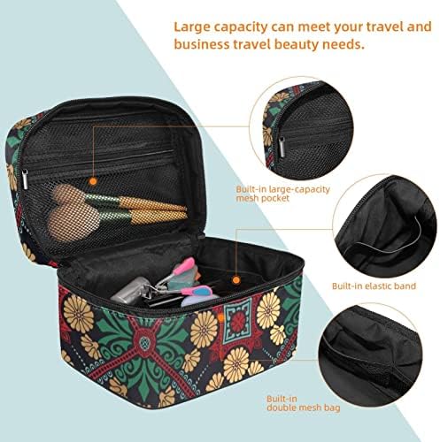 Bolsa de maquiagem portátil do ECMrad impressão de geometria de flor de grande capacidade com zíper adequado para meninas lindas mulheres adolescentes acampando