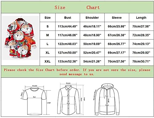 Wocachi Christmas masculino de manga comprida camisetas, Natal engraçado Papai Noel Print Bowling Shirt Fester Designer Circhs